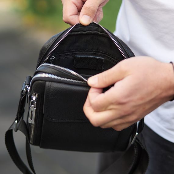 Чоловіча сумка-барсетка через плече шкіряна чорна з ручкою Tiding Bag M61693 | Зображення 4