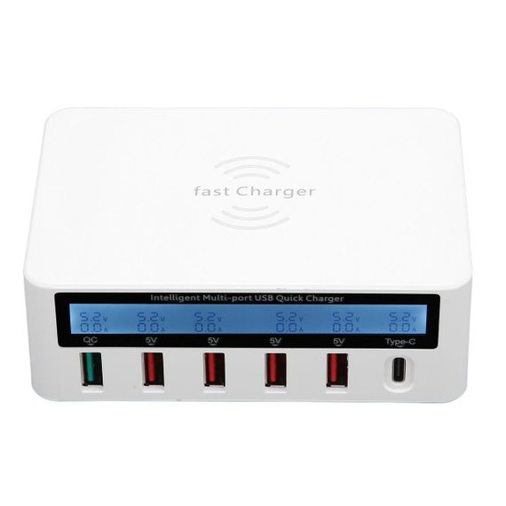 Зарядний пристрій WLX-818F 1xUSB QC3.0 / 4xUSB / 1xType-C / бездротова зарядка Qi 10W / 50W (Max) - White | Зображення 2