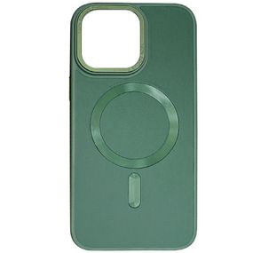 Кожаный чехол Bonbon Leather Metal Style with MagSafe для Apple iPhone 14 (6.1") Зеленый / Pine green