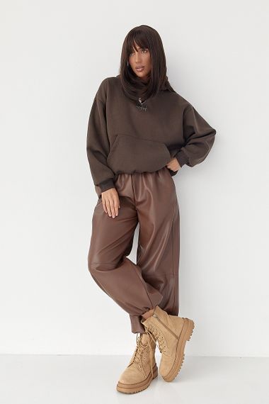 Утеплене худі з капюшоном - коричневий цвет, L (є розміри) | Зображення 2