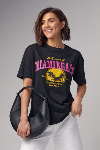 Трикотажная футболка с принтом Miami Beach - черный цвет, M (есть размеры)