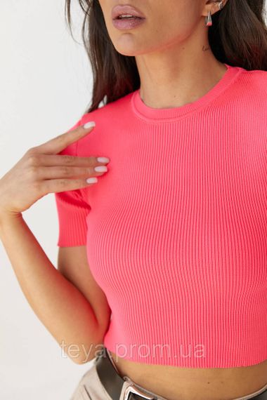 Коротка футболка в рубчик колір рожевий розмір M FL_000268 | Зображення 3