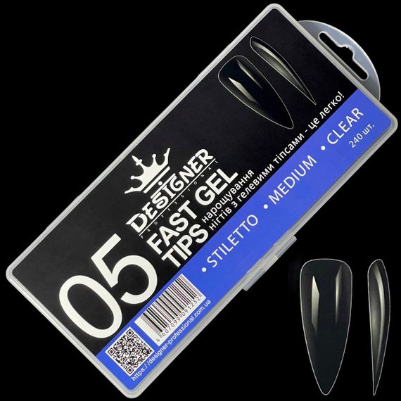 Гелевые типсы для наращивания №05 240шт (средний стилет) в боксе
