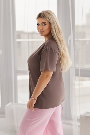 Жіноча класична футболка Labubu пряма вільна колір моко, розмір 42/44, GF05259 | Зображення 1