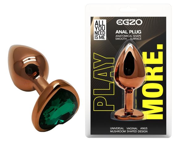 Анальна пробка з кристалом EGZO - Dark Gold Heart Plug Marine, size S sexstyle