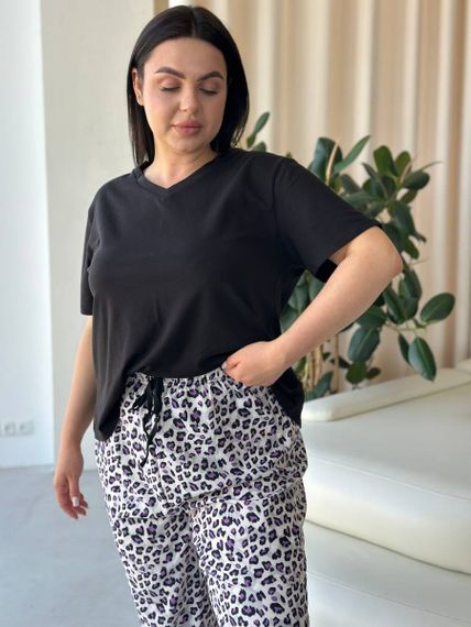 Чорна жіноча піжама з леопардовим принтом PLUS SIZE | Зображення 4