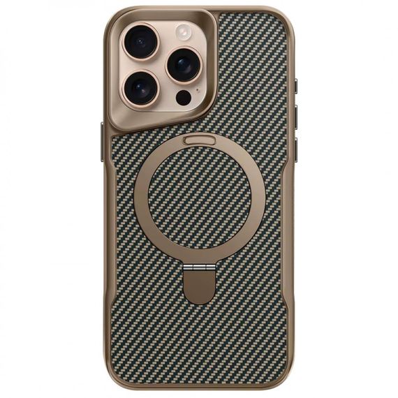 TPU+PC чохол Metal Buttons with MagSafe Carbon Ring для Apple iPhone 16 Pro Max (6.9") Золотий