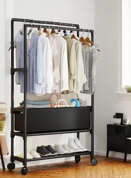 Стійка-вішалка на колесах для речей та взуття 3 яруси (YH9918-3) чорна | Зображення 4