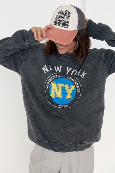 Свитшот в технике тай-дай с принтом New York - темно-серый цвет, L (есть размеры) | Зображення 4