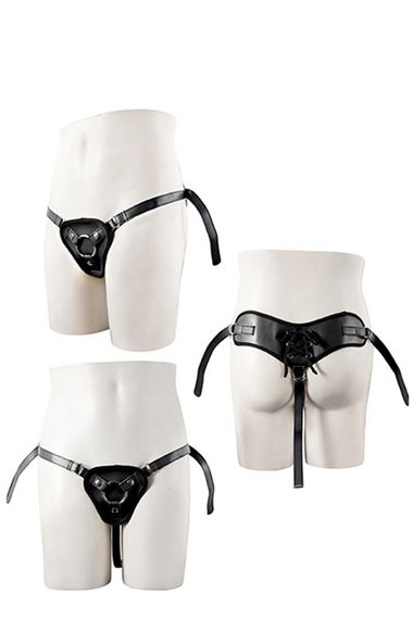Трусики для страпону з 2 кільцями STRAPON BLACK PU HARNESS WITH TWO RINGS Sex Aura