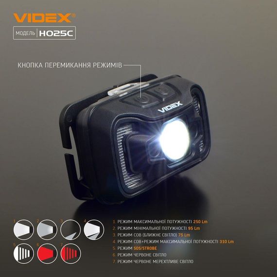 Налобний світлодіодний ліхтарик VIDEX VLF-H025C 310Lm 5000K | Зображення 6