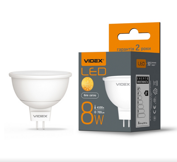 Лампа MR16e 8W GU5.3 4100К 220V LED Videx