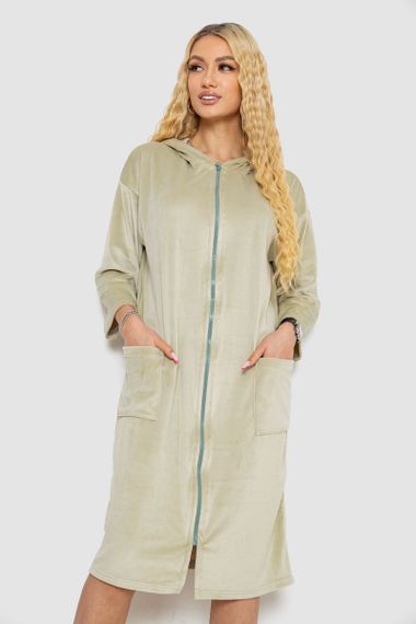 Халат жіночий велюровий на блискавці, колір світло-оливковий, 238R101-1