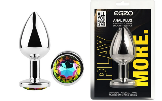 Анальна пробка із кристалом EGZO - Silver Round Plug Rainbow size M Sex Aura