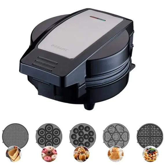 Мультипекарь Sokany SK-08105 5 в 1 600 Вт с антипригарными панелями: для вафель, коржей, пончиков, орешков, фигурного печенья | Зображення 2