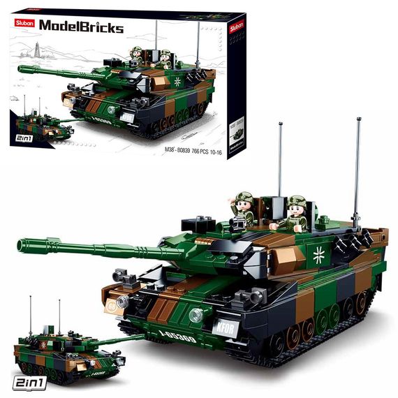 Конструктор M38-B0839 Sluban Model Bricks "Основний бойовий танк Леопард 2А5", фігурки, 766 деталей, в коробці (6903317245284) | Зображення 1