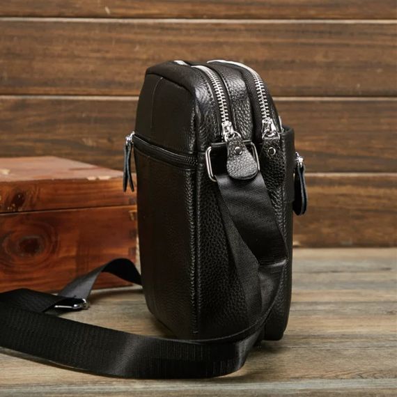Чоловіча шкіряна сумка через плече чорна Tiding Bag LA3314-1BL | Зображення 4