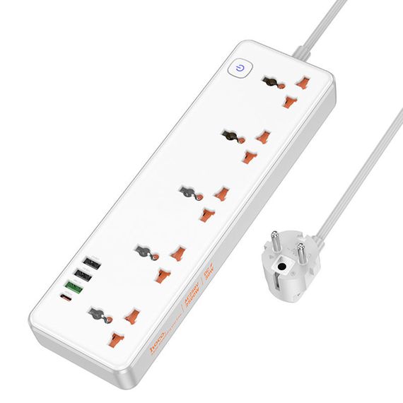 Подовжувач Hoco AC14A Rico PD30W (3USB-A/1C/5xSocket) (1.5m) White | Зображення 3