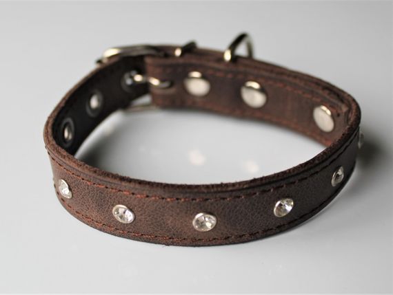 Кожаный ошейник со стразами "Lockdog" коричневый | Зображення 3