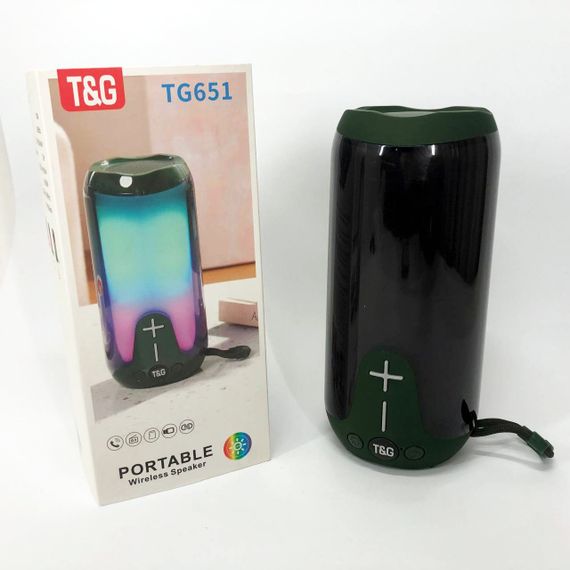 Bluetooth-колонка TG651 з RGB ПІДСВІТКОМ, Bluetooth колонка для гарної музики. Колір: зелений | Зображення 9