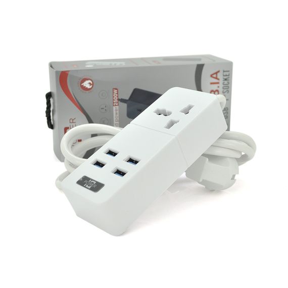 Сетевой фильтр ТВ-Т06.1 розетка+4 USB, 2м, сечение 3х0.75мм, 2500W, White
