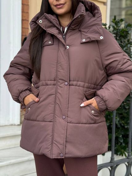 Женская теплая зимняя куртка на кулиске с капюшоном NB24035 цвет коричневый размер 46/48 | Зображення 3