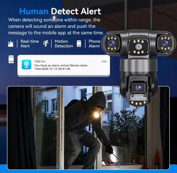 Вулична поворотна 4G IP-камера відеоспостереження EVKVO SC28 V380 Pro | 3 Лінзи | 16MP | Зображення 4