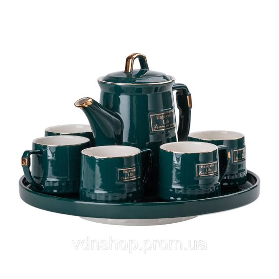 Чайний набір на 6 персон із заварювальним чайником та порцелянаовою підставкою Зелений HP-15-6 | Зображення 6