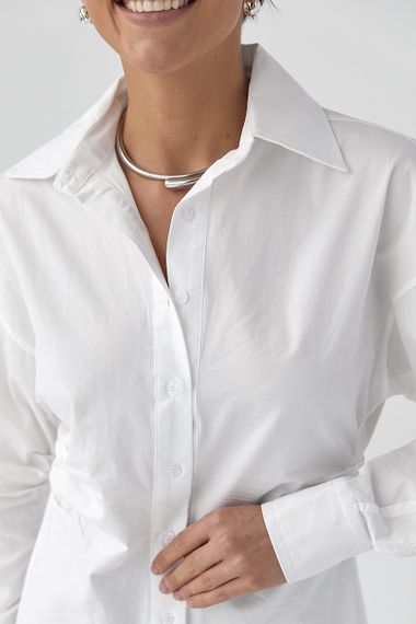 Класична однотонна сорочка з драпіруванням - молочний цвет, ONE SIZE (є розміри) | Зображення 3