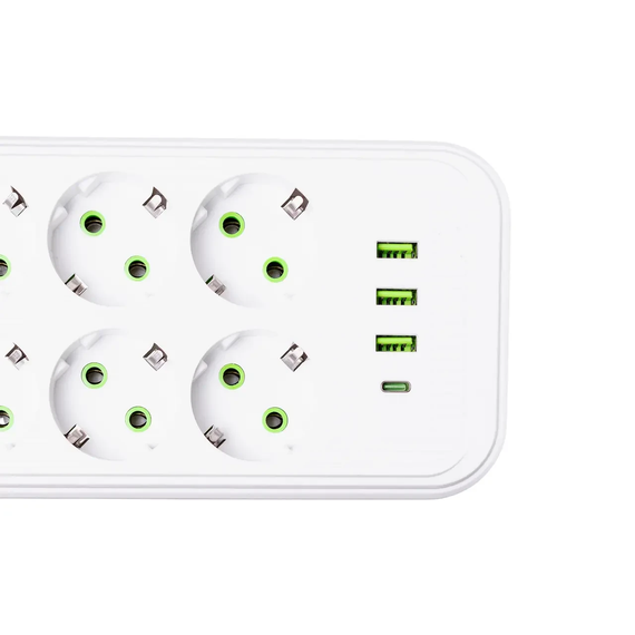 Мережевий фільтр 4.7 м подовжувач на 8 розеток з 3 USB 1 Type-C та кнопкою відключення F20U Чорний HP-5-29 | Зображення 2