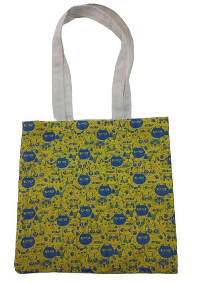 Екосумка шопер 4Profi "Сині коти на жовтому" двунитка (хлопок) біла