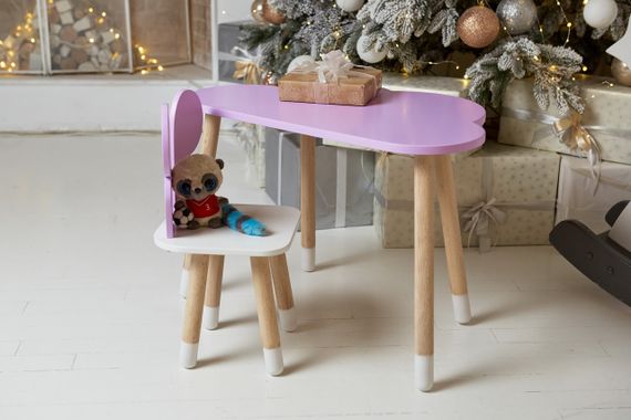 Столик тучка і стільчик метелик дитячий фіолетовий з білим сидінням. Столик для занять, ігор, їжі | Зображення 1