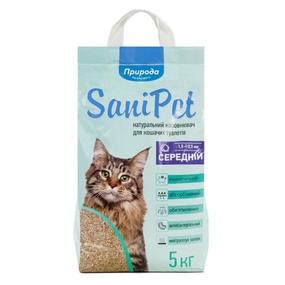 Наполнитель гигиенический бентонитовый средний Природа Sani Pet для котов 5 кг