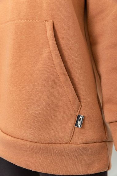 Худи женский на флисе  цвет коричневый 182R22037 | Зображення 5