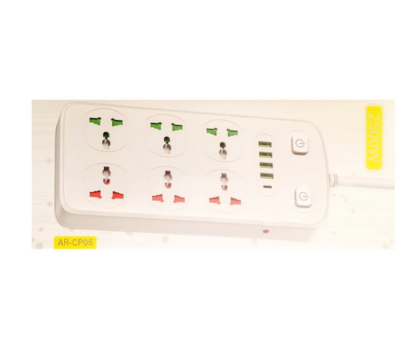 Подовжувач мережевий AR-CP05, 6 розеток, 4 USB, Type-C, 2 м, білий | Зображення 2