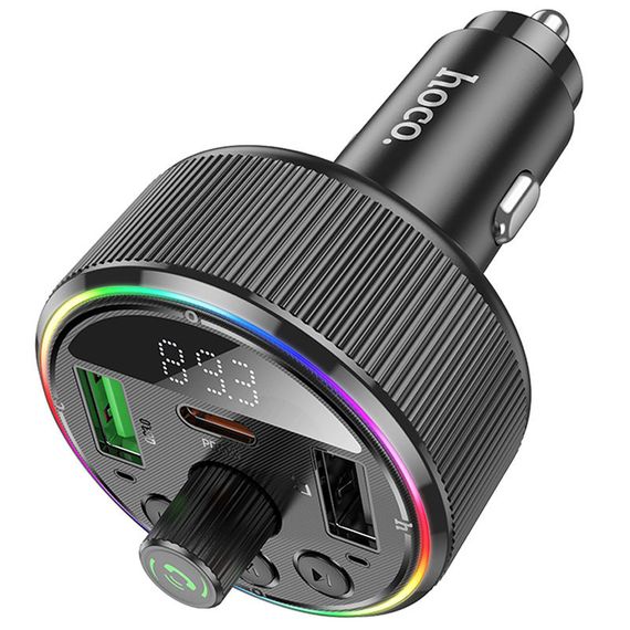 АЗП FM модулятор Hoco E82 Guerrero PD30W+QC3.0 (2USB-A/1C) Black | Зображення 3