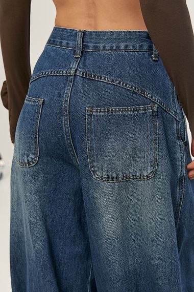 Широкі джинси Baggy з декоративними швами спереду - синій цвет, S (є розміри) | Зображення 3