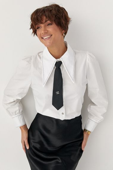 Класична сорочка з краваткою - молочний цвет, ONE SIZE (є розміри)