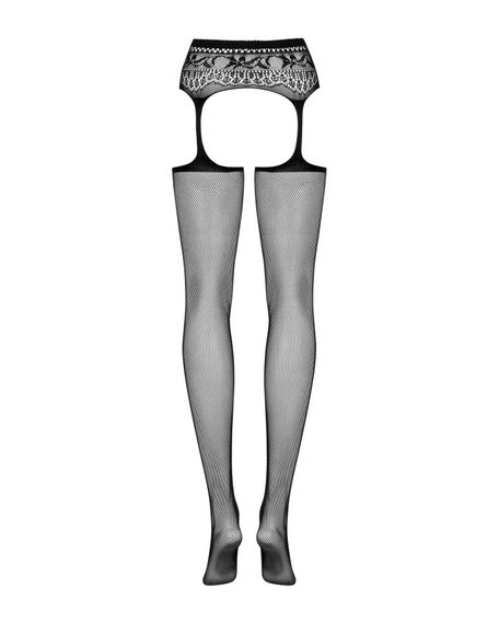 Сітчасті панчохи-стокінги з мереживним поясом Obsessive Garter stockings S307 S/M/L, чорні, імітація | Зображення 5