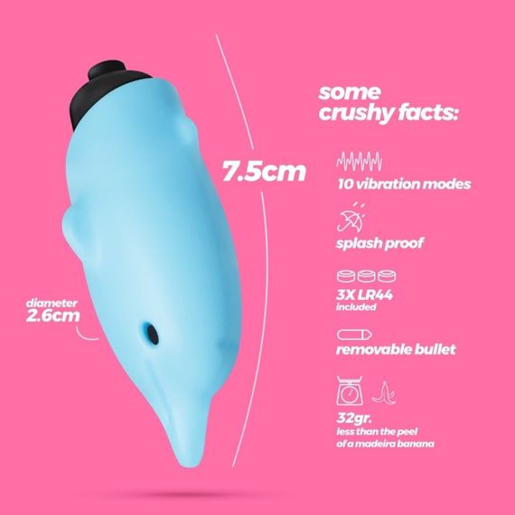 Міні-вібратор у вигляді дельфіна Crushios Dolphin з 10 швидкостями, блакитний Sex Aura | Зображення 5