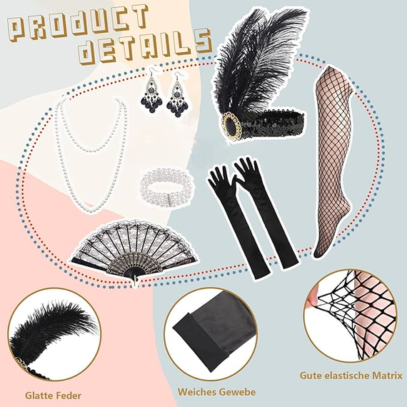 Сукня Гетсбі 20-х коктейльна з паєтками бахромою, пов’язкою прикрасами перчатками, жіночій ретро образ флаппер Чарльстон Хелловін | Зображення 3