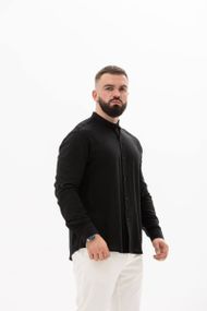 Сорочка чоловіча з льону 31342 3XL чорна