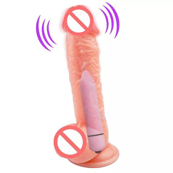 Фаллоимитатор с вибрацией, на присоске, с мошонкой