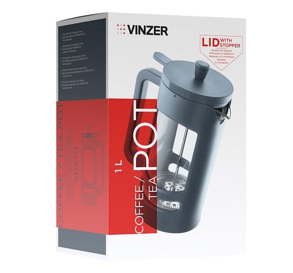 Френч-прес для кави та чаю 1 л Vinzer 50370 скляний заварник | Зображення 2