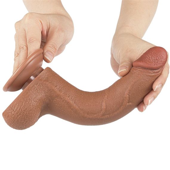 Фалоімітатор з мошонкою 8.5'' Sliding Skin Dual Layer Dong Brown Sex Aura | Зображення 4