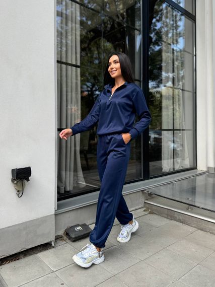 Женский спортивный костюм весна-осень свитшот и джоггеры NB24049 цвет темно-синий, размер 50/52 | Зображення 1