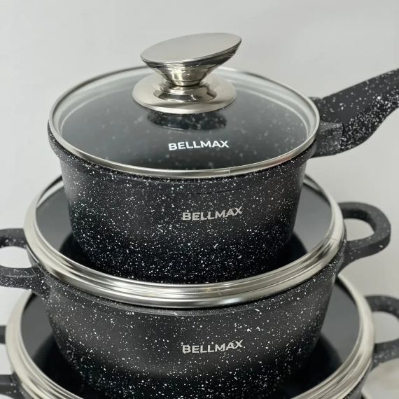 Набір посуду з гранітним антипригарним покриттям BellMax BM-305 з 12 предметів Чорний | Зображення 4