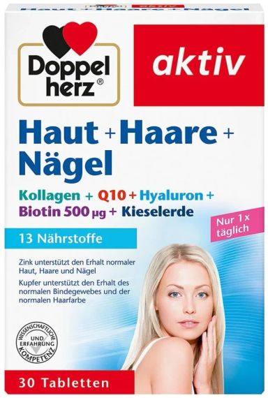 Комплекс для здоров'я шкіри, волосся та нігтів від Доппельгерц Doppelherz Kollagen+Biotin+Hyaluron+Q10+Кремній