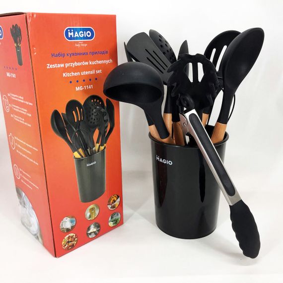 Кухонний набір силіконовий для готування Magio MG-1141, Набір кухонного приладдя на стійці HC-44 | Зображення 1