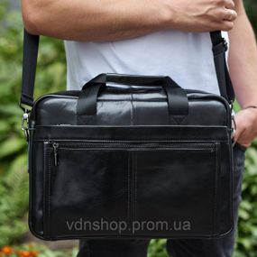 Шкіряна чоловіча сумка-портфель 38х28х8, сумочка для роботи та щоденних справ, чоловічий шопер, чорна
